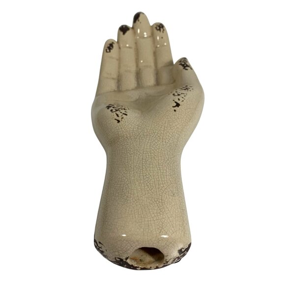 1970s Ceramic Hand-Shaped Decorative Tray Trinket Dish Distressed Crazed Finish - Picture 7 of 9